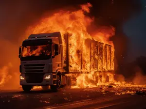 Driver Leaps 20 Feet From Burning Truck Seconds Before Explosion